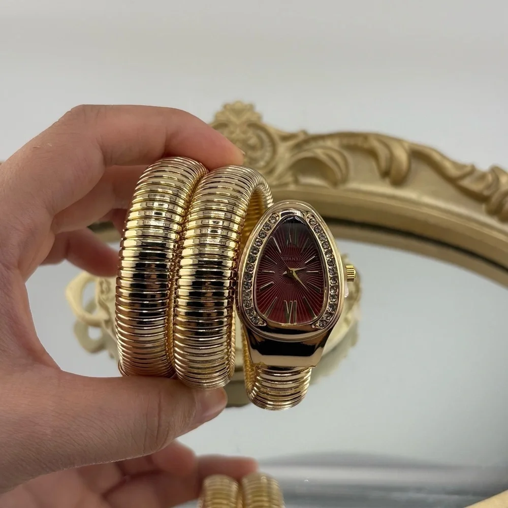 Serpenti Wrap Bracelet Watch – Gold Tone / Burgundy Dial ✨